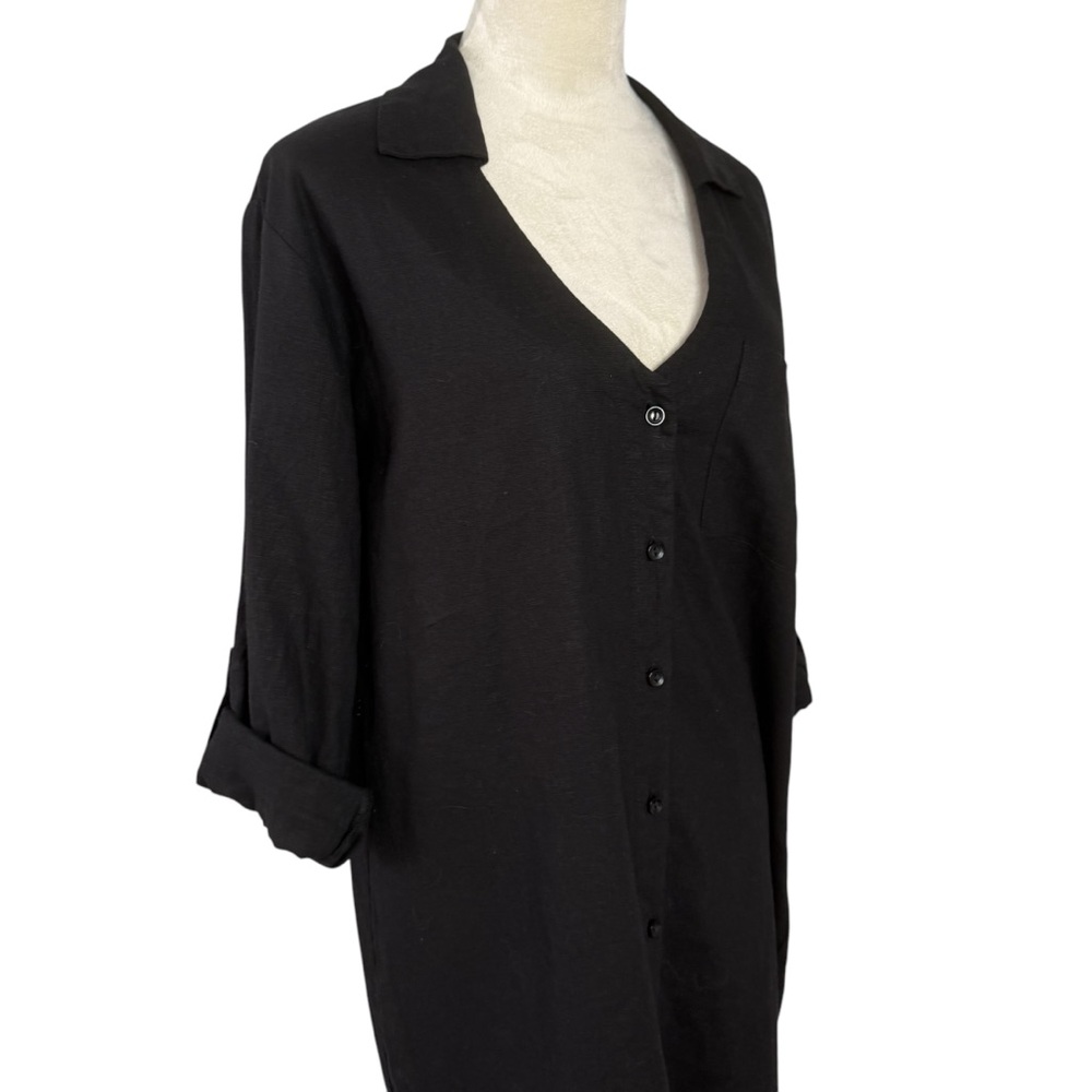 YFB‎ Young Fabulous And Broke Black Linen Blend Shirt Dress Button Down Tab - Picture 2 of 7